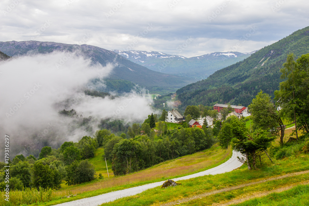 the beautiful view on Naeroydalen valley and peaks on Stalheim, Voss, Norway. the beautiful view on Naeroydalen valley and peaks on Stalheim, Voss, Norway.