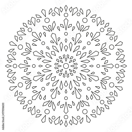 Fototapeta Naklejka Na Ścianę i Meble -  Christmas Mandala. Snowflake Mandala. Round Element For Coloring Book. Black Lines on White Background. Vector. 