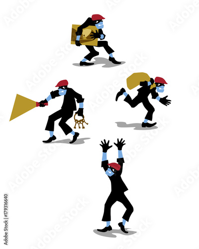Thief.  Vector illustration. Hacker, bandit, robbery. Characters set.