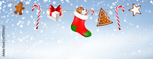 Advent Weihnachtsgeschenke hängend - Nikolaus Stiefel, Lebkuchen, Zuckerstangen