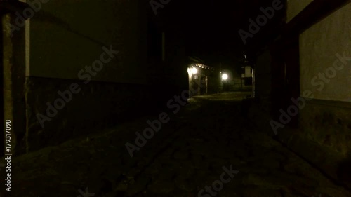 Walking POV in An old-fashioned Dark Alleyway photo
