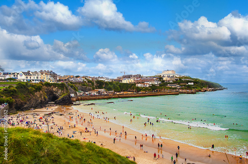 Busy Beach in Newquay in Cornwall UK. 