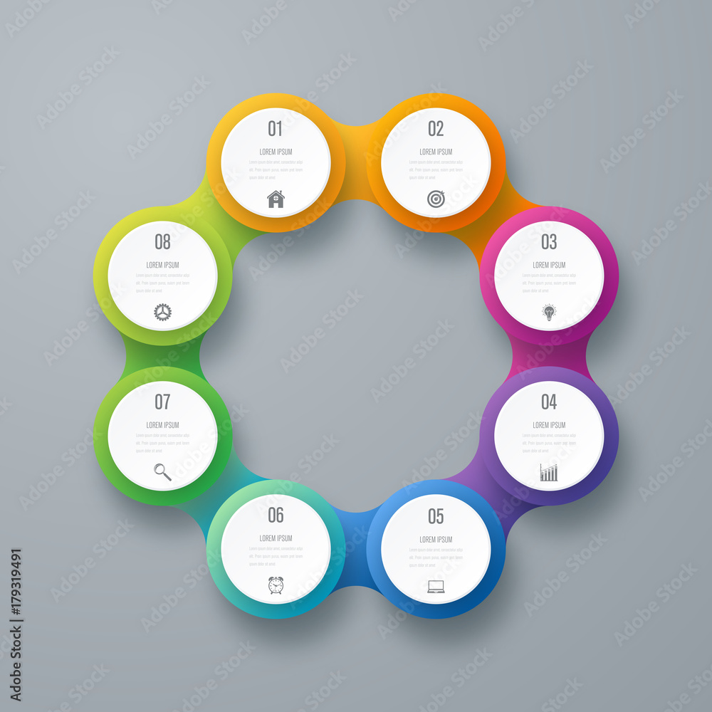 Infographics template 8 options with circle Infographics template 8 options with circle
