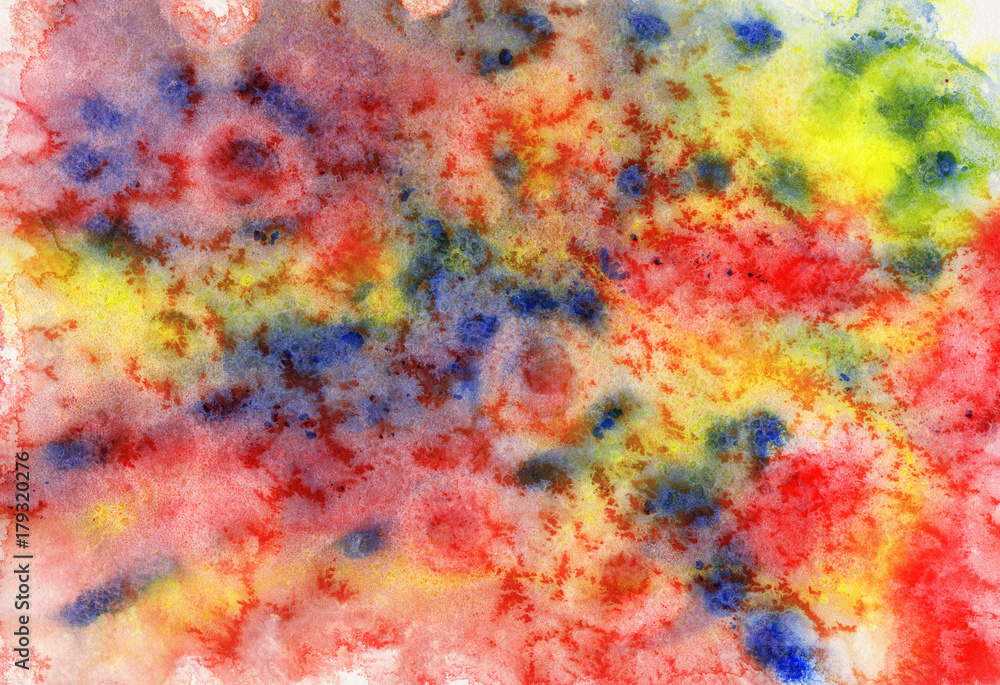 Abstract watercolor on paper. Background yellow, red, blue and orange Abstract watercolor on paper. Background yellow, red, blue and orange