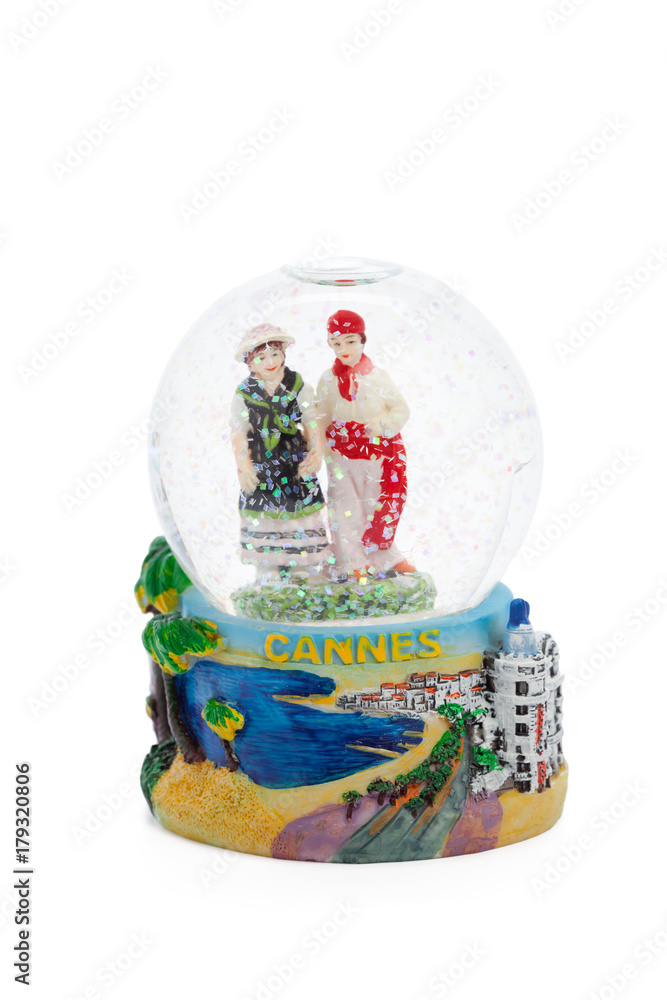 Snow globe travel souvenier destination isolated on white background Snow globe travel souvenier destination isolated on white background