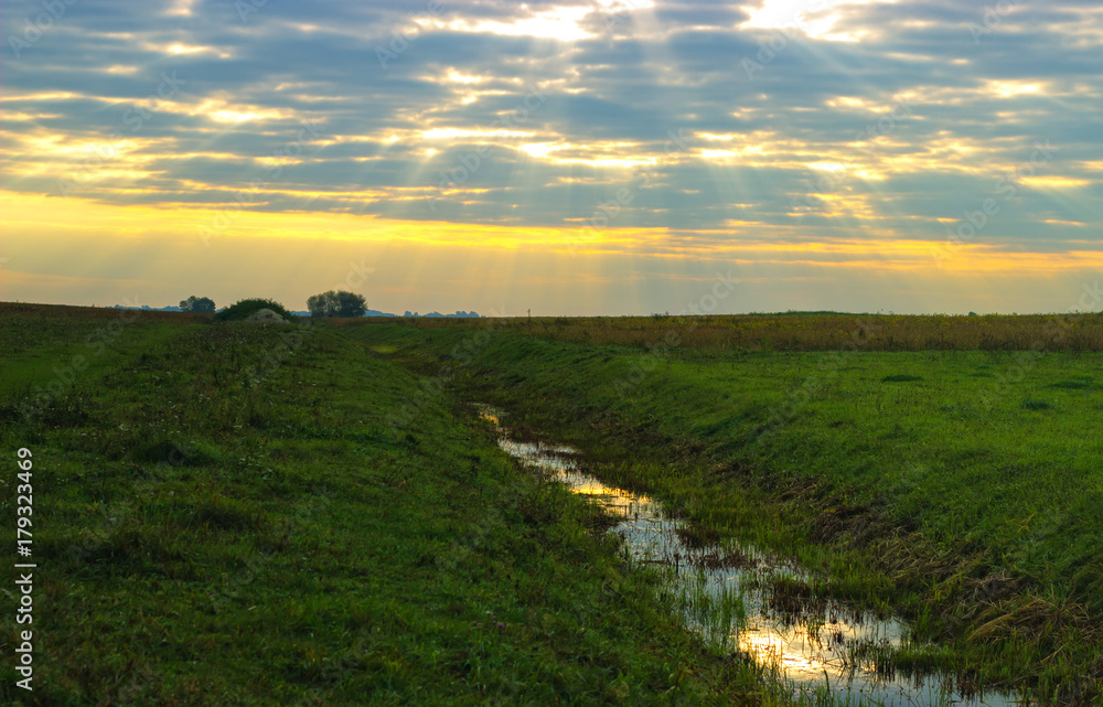 Obraz premium Natural landscape. Meadow and river