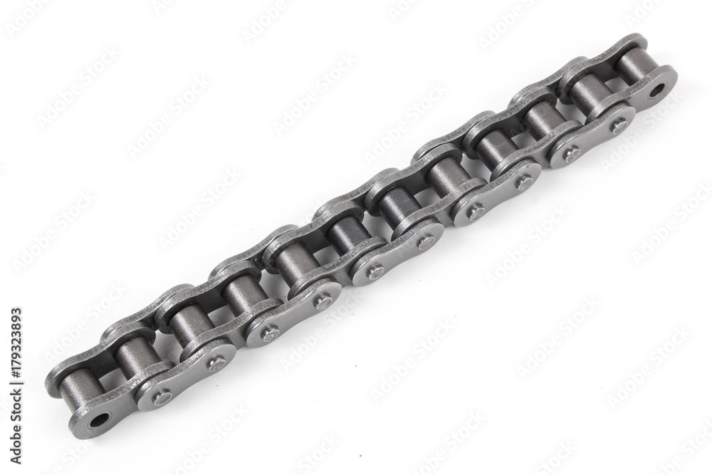 industrial driving roller chain on white background industrial driving roller chain on white background