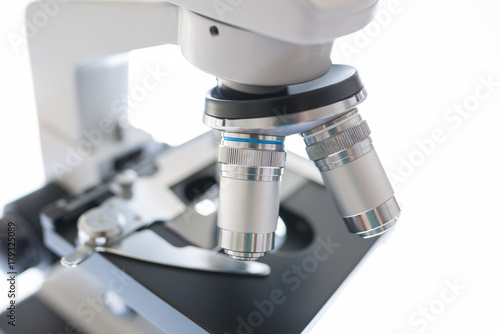 a laboratory microscope close up - research concept