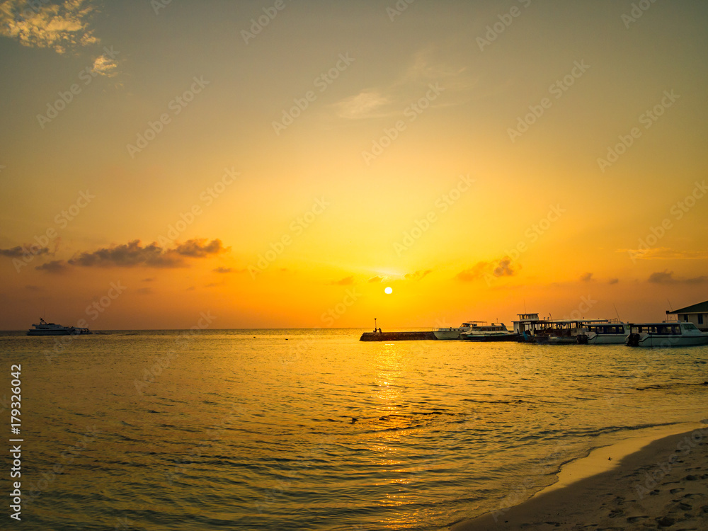 Sunset view at the tropical island, Maldives