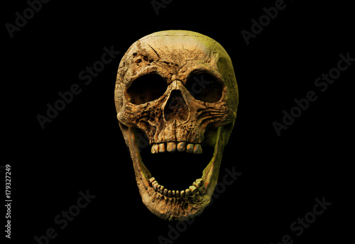 Human skull on Rich Colors. The concept of death  horror. A symbol of spooky Halloween. 3d rendering illustration.