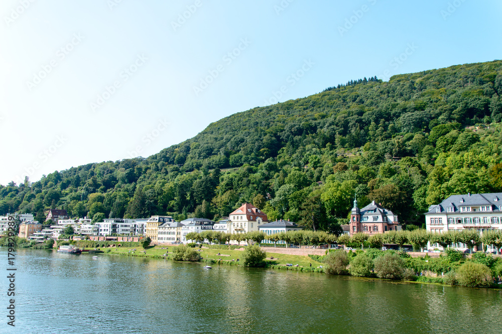 Houses on Neckar river in Heidelberg, Germany.