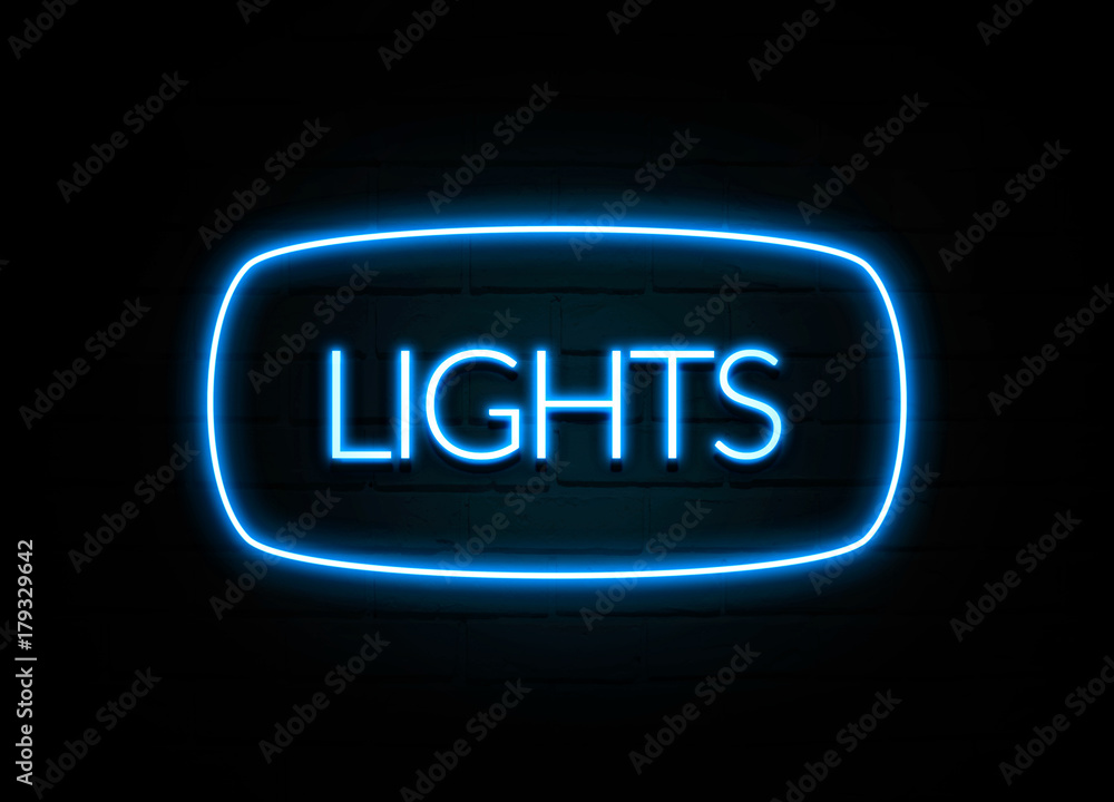 Lights - colorful Neon Sign on brickwall Lights - colorful Neon Sign on brickwall