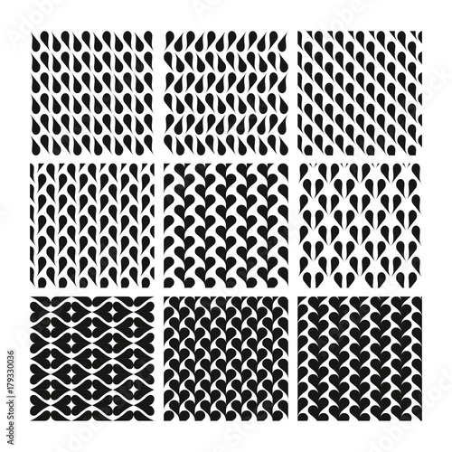 Vector Geometric Seamless Patterns Set. Monochrome Textures.