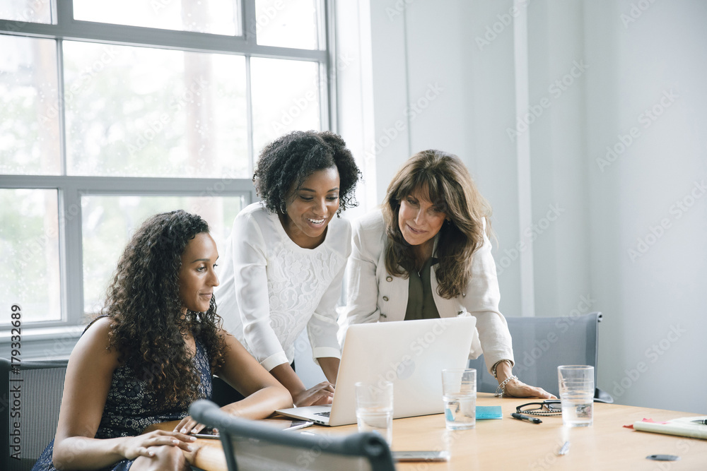 Businesswomen using laptop in meeting Businesswomen using laptop in meeting