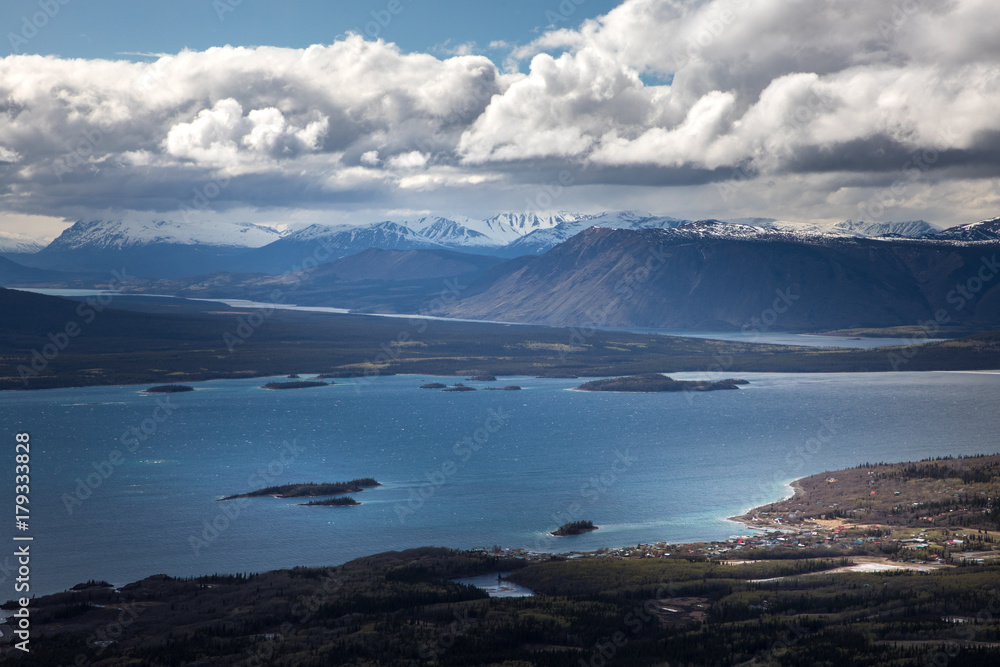 Lakes and mountains surround the town of Atlin, British Columbia