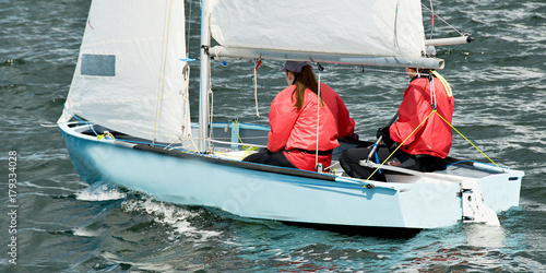 Children lake sailing. photo
