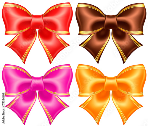 Silk bows in warm colors with golden edging