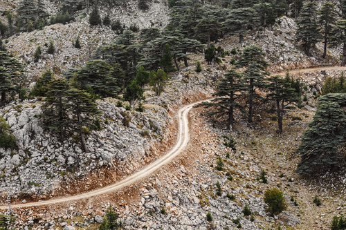 Landscape with dirt road in the Taurian mountains near Tahtali Dag in Turkey