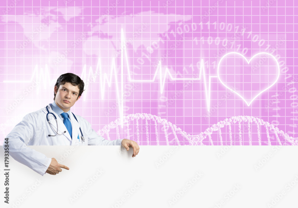 Doctor with banner Doctor with banner