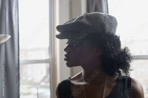 Side profile of a young woman photo