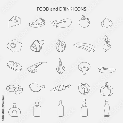 Vector set of food and drink line icons