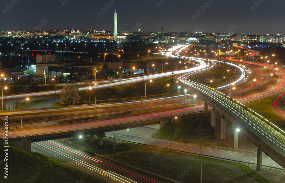 Obraz premium DC traffic at night from above