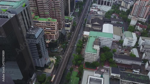 Aerial view on sleeping neighborhood in district with new houses. Business and culture concept - panoramic modern district skyline bird eye aerial view. Top view of center in Bangkok of Thailand photo