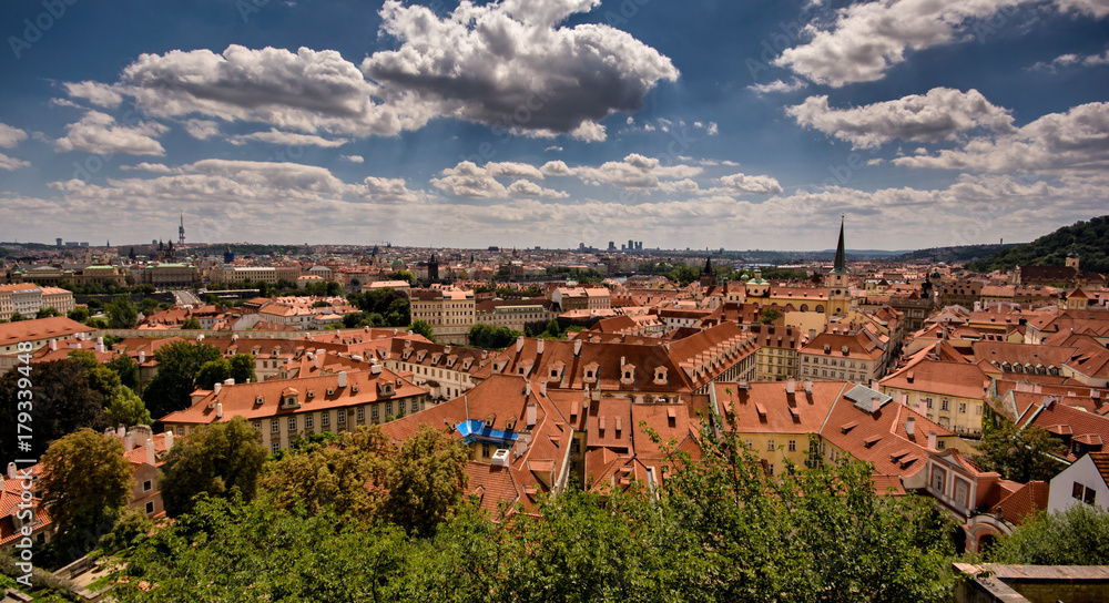 Prague cityscape with brown roffed houses cekz republic