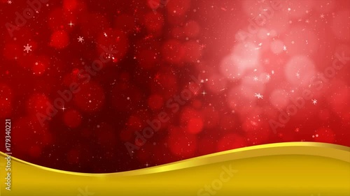 4K red abstract abstract  background with snow flake and blur bokeh and lighting  effect and golden curve boarder