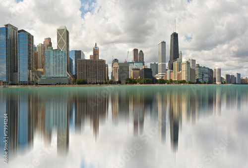 A panoramic view of the Skyline of the city of Chicago  Illinois.