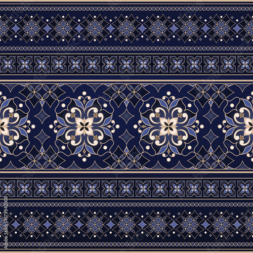 Vector line art seamless border for design template.