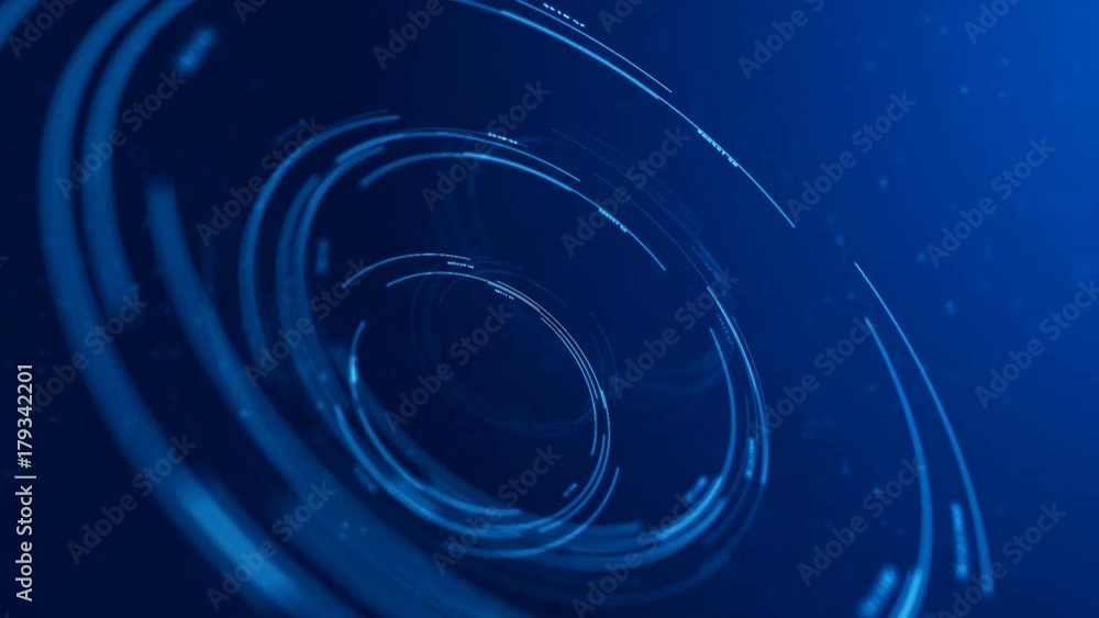 Circular hologram interface loop, blue hud abstraction in focus