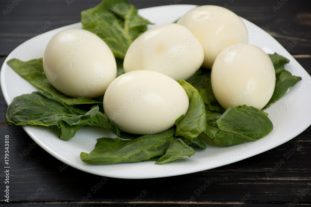 Plate of boiled eggs