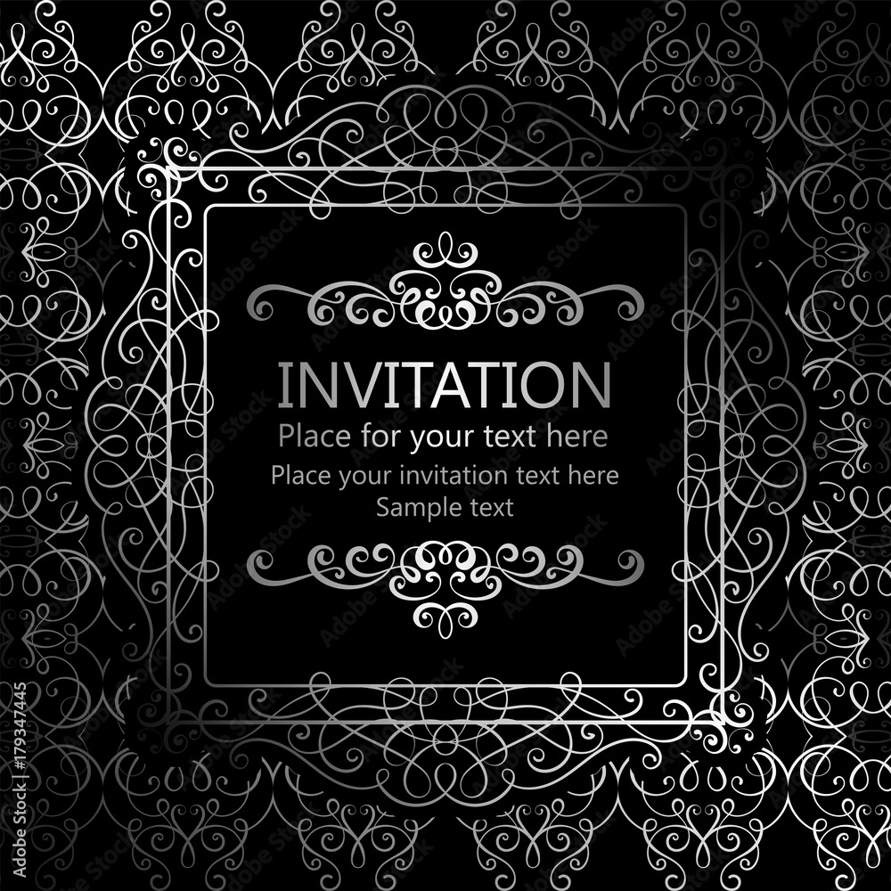 Abstract background with calligraphic luxury silver flourishes and vintage frame, victorian banner,wallpaper ornaments, invitation card, baroque style booklet, fashion pattern, template for design. Abstract background with calligraphic luxury silver flourishes and vintage frame, victorian banner,wallpaper ornaments, invitation card, baroque style booklet, fashion pattern, template for design.