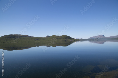 View of the lake Alanen Kilpisjärvi, in the horizon the mountain Saana, summer 