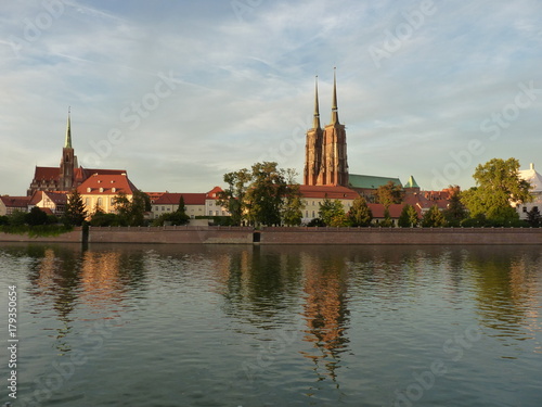 Panorama of the historic part of the old town "Ostrow Tumski", Wroclaw, Poland