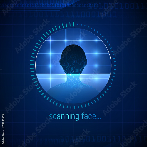 Isolated abstract face scanning technology. Face ID icon. The approval of the user or client authentication procedure