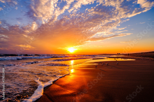 オレンジ色の湘南の海