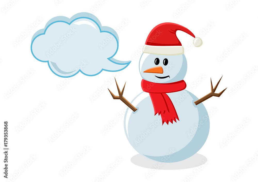 Colored snowman with dialog box on white background. Vector illustration Colored snowman with dialog box on white background. Vector illustration