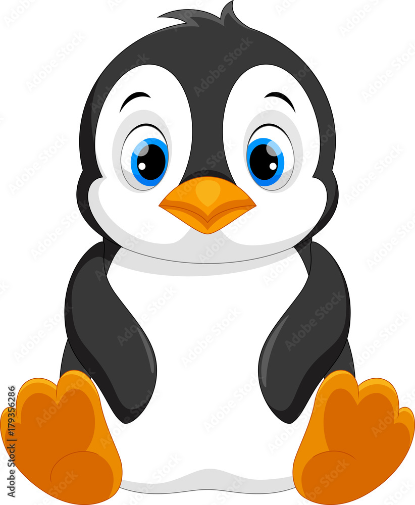 Obraz premium Cute baby pingwin kreskówka siedzi