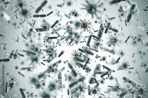 Gray viruses against a light gray background photo