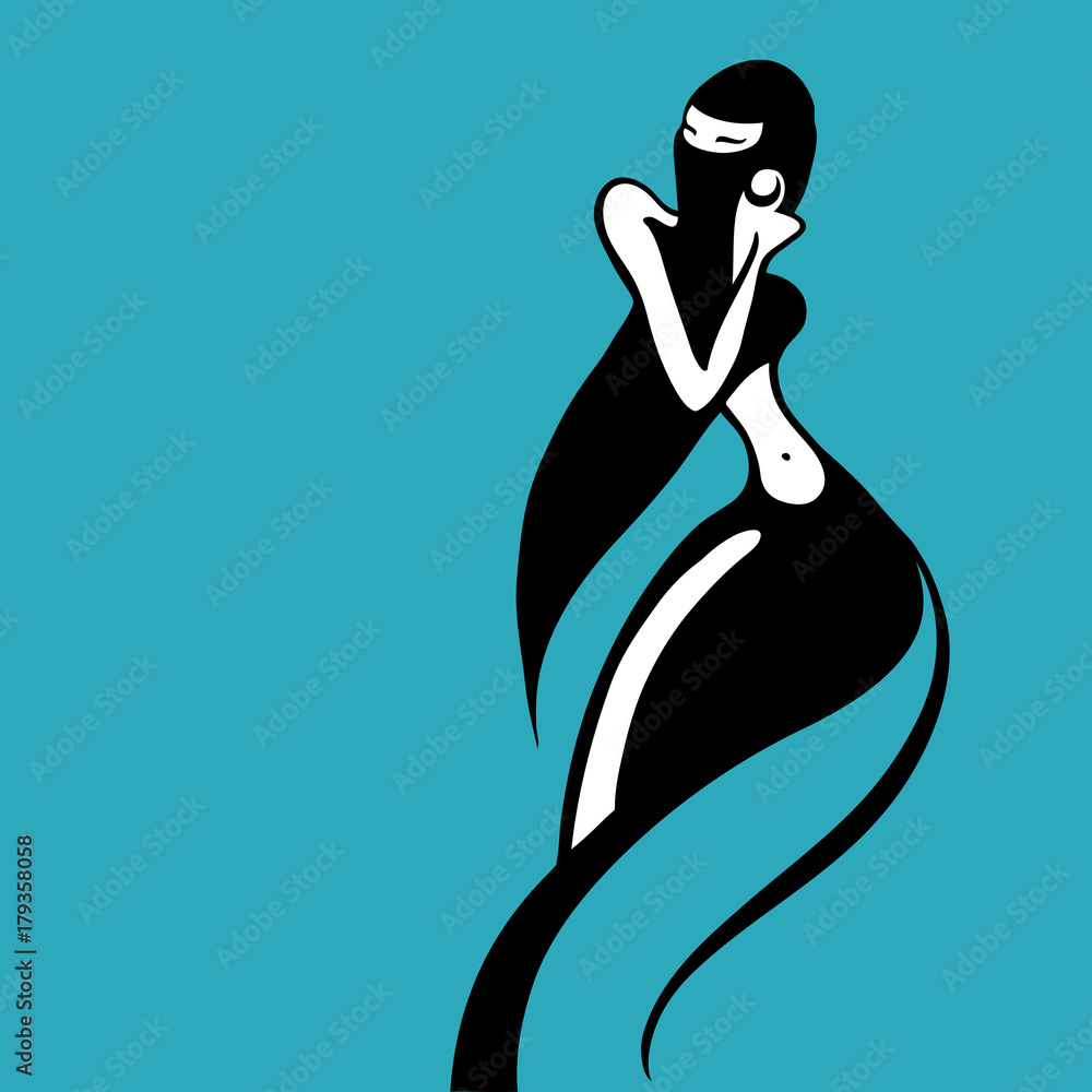 Fototapeta premium Eastern woman Silhouette. Hand drawn Vector Illustration
