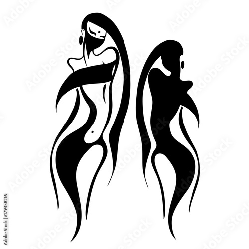 Eastern woman Silhouette. Hand drawn Vector Illustration