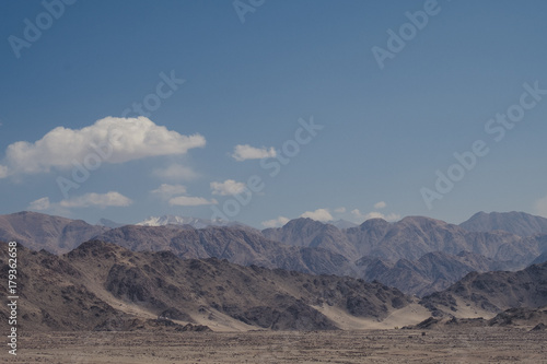 Landscape image of mountains and blue sky background in Ladakh , India