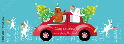 vector illustration with a christmas card in cartoon style