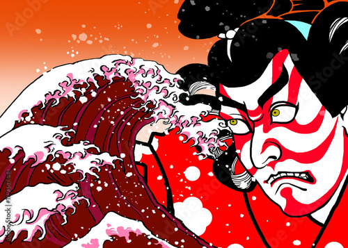 歌舞伎役者と大波 Stock イラスト Adobe Stock