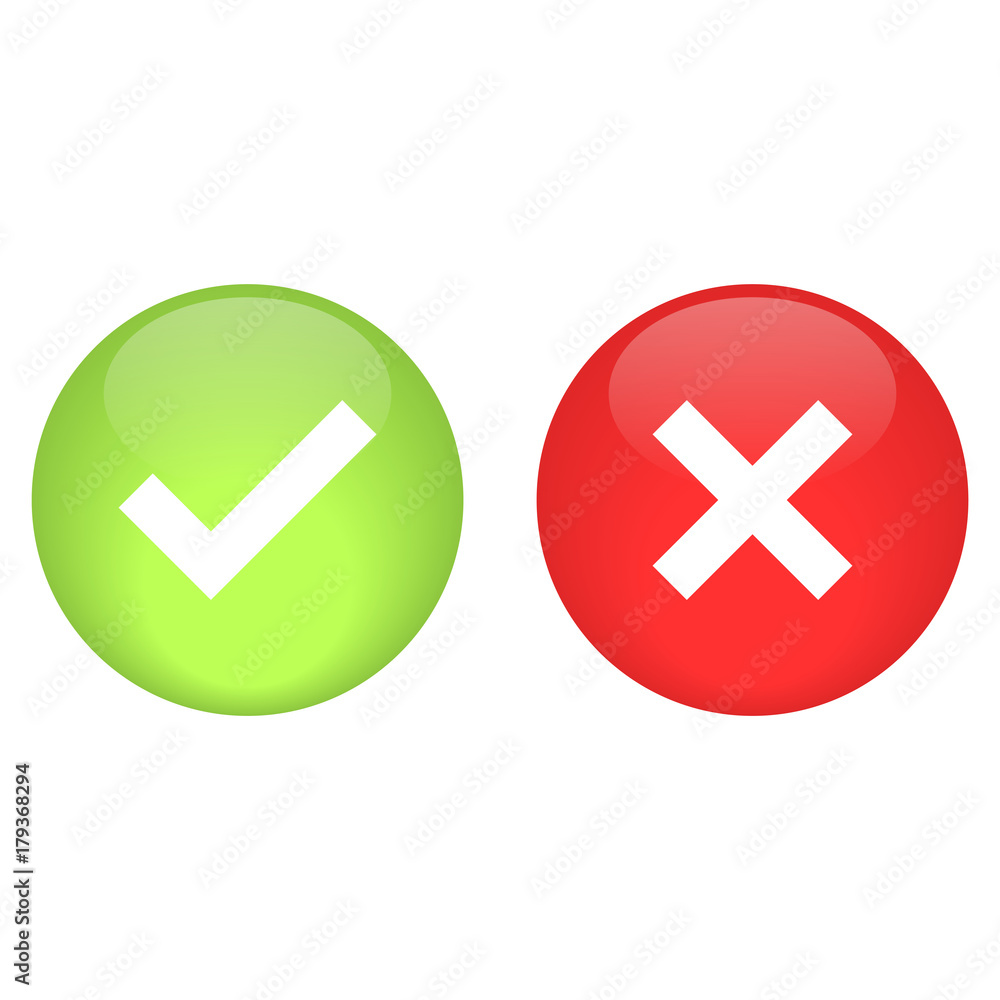 check mark and cross mark glossy button vector check mark and cross mark glossy button vector