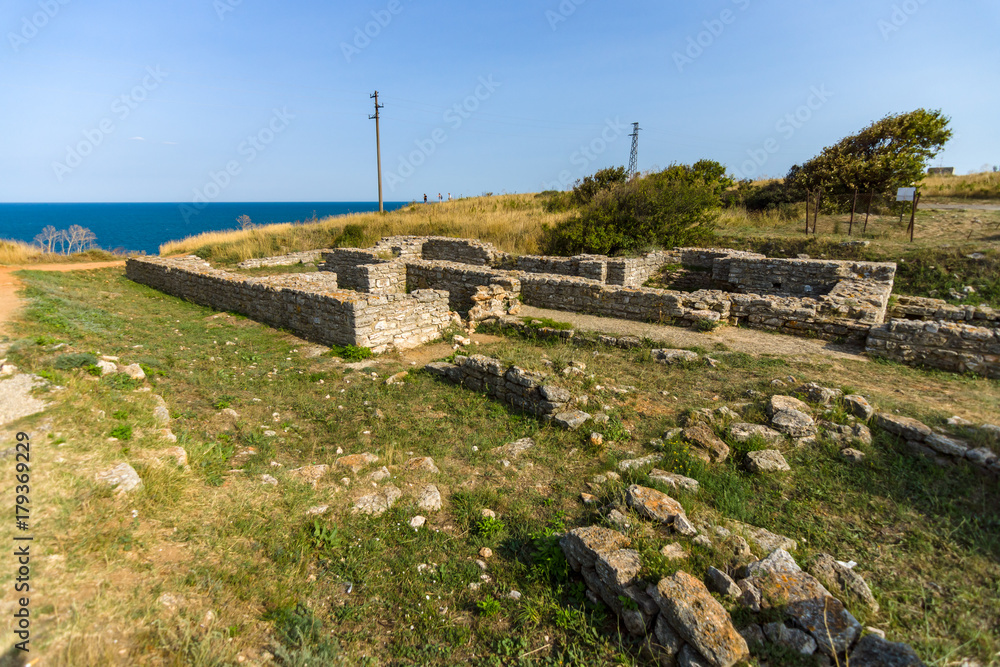 Ruins and preserved parts of the fortress wall and buildings of the medieval fortress of Kaliakra.