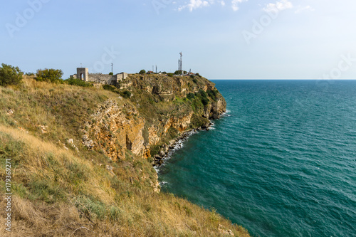 The medieval fortress of Kaliakra. Ruins and preserved parts of the fortress wall and buildings.