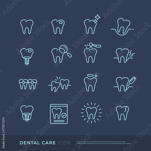 Dental care thin line icon, pictograms set. dental healthcare concept. editable stroke